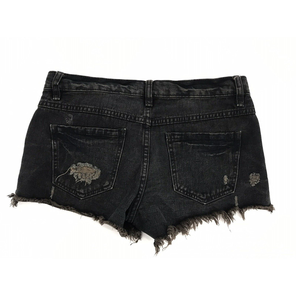 Free People Dark Wash Distressed Jean Shorts 25 Denim Button Fly Boho Festival - Picture 6 of 7